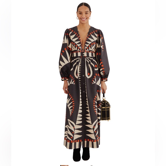 Farm Rio Black Coconut Grove Puff Sleeve Maxi Dress size xxs NWOT - Picture 3 of 9